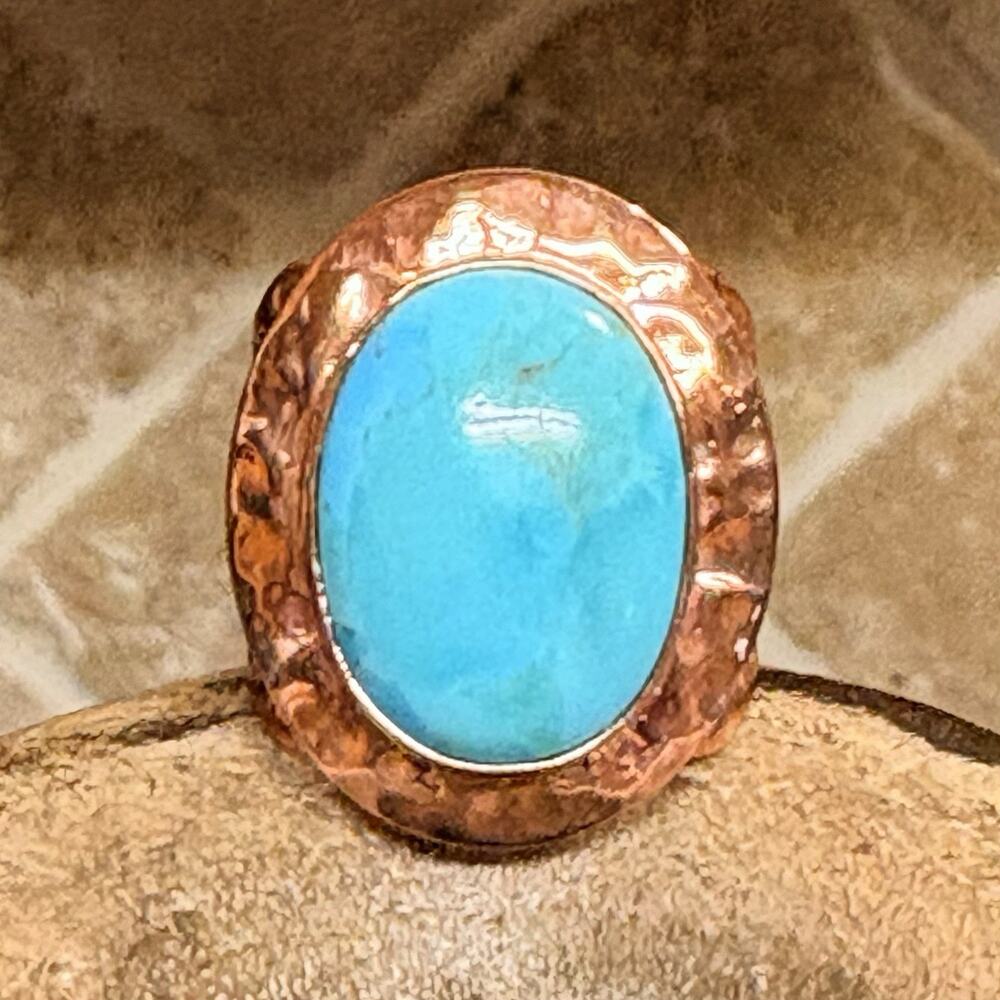 Jay King Ring Size 10 Hammered Copper and Turquoise Statement Piece DTR Vintage